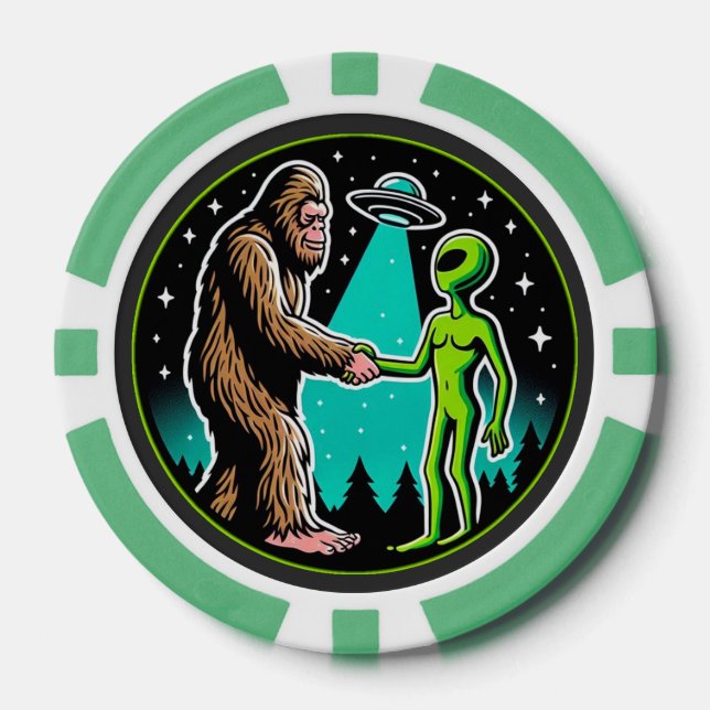Bigfoot Alien Alliance - Funny Scifi Cryptid Poker Chips (Front)