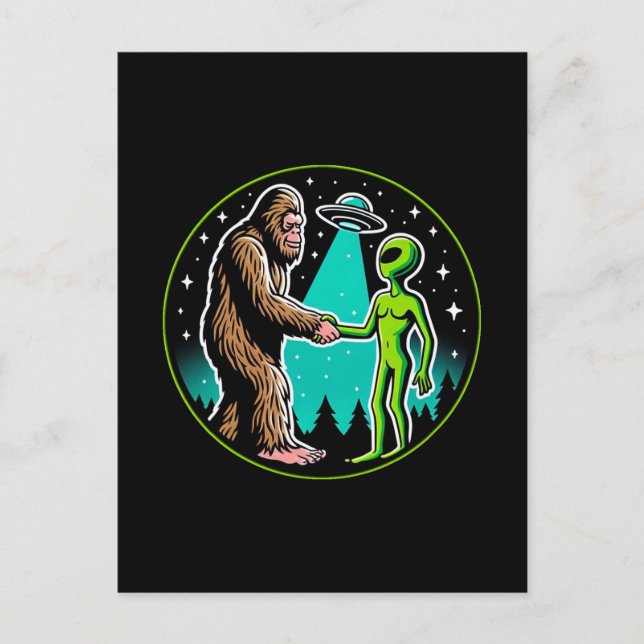 Bigfoot Alien Alliance - Funny Scifi Cryptid Postcard (Front)