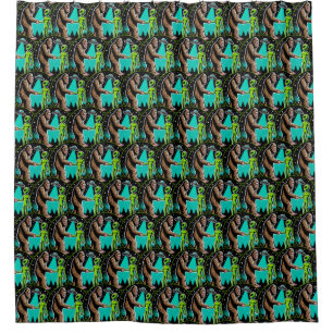 Bigfoot Alien Alliance - Funny Scifi Cryptid Shower Curtain