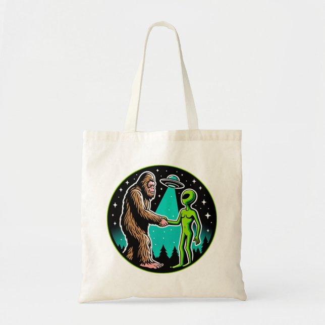 Bigfoot Alien Alliance - Funny Scifi Cryptid Tote Bag (Front)