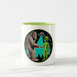 Bigfoot Alien Alliance - Funny Scifi Cryptid Two-Tone Coffee Mug