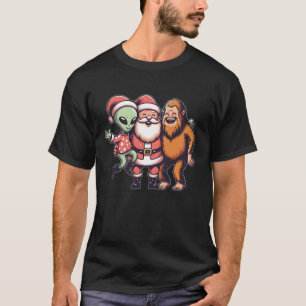 Bigfoot Alien and Santa Claus Believer Cute Christ T-Shirt