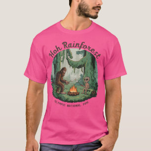 Bigfoot Alien Camping Hoh Rainforest Olympic Nati T-Shirt