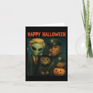 Bigfoot Alien Cat Funny Halloween Trick Treat Door Card