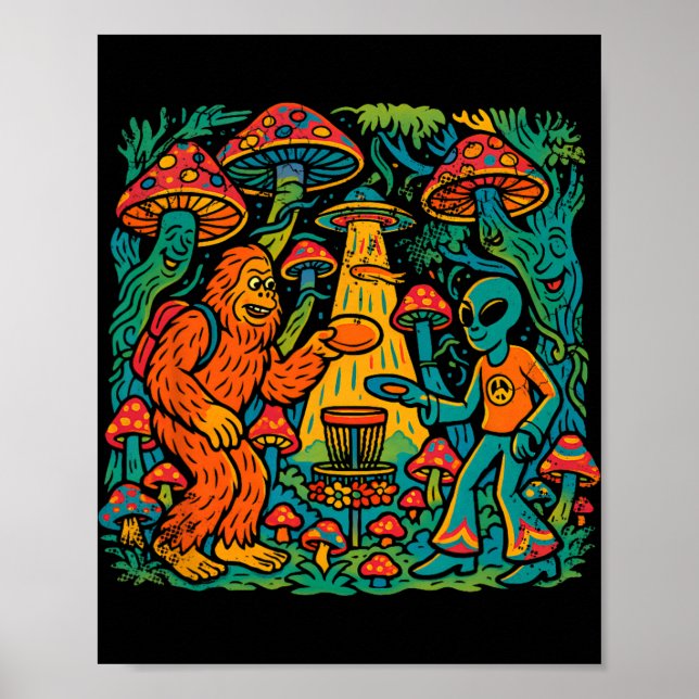 Bigfoot Alien Disc Golf Psychedelic Ufo Uap Design Poster (Front)