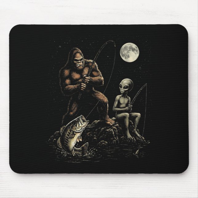 Bigfoot Alien Fishing B Funny Men Ufo Sasquatch Mouse Pad (Front)