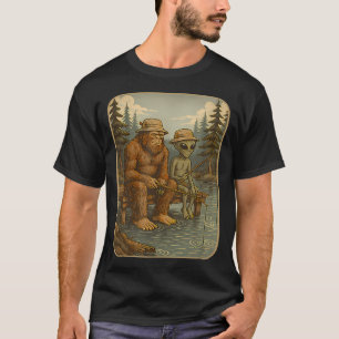 Bigfoot Alien Fishing Men Boys Sasquatch Fishing D T-Shirt