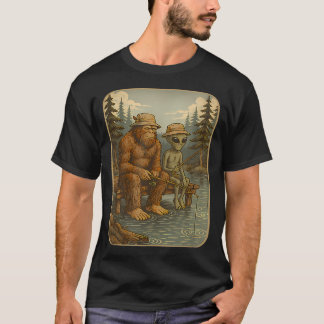 Bigfoot Alien Fishing Men Boys Sasquatch Fishing D T-Shirt