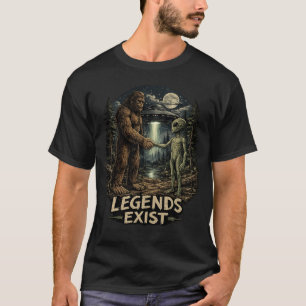 Bigfoot & Alien “Legends Exist” Retro Sci-Fi Funny T-Shirt