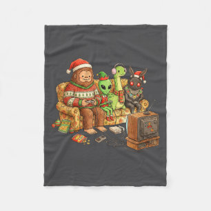Bigfoot Alien Nessie Mothman Retro Gaming Christma Fleece Blanket