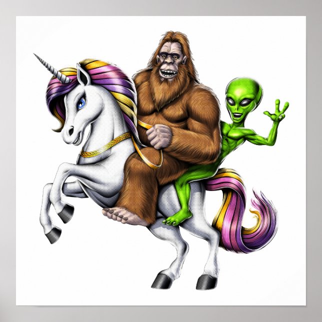 Bigfoot Alien Riding Unicorn Poster (Front)