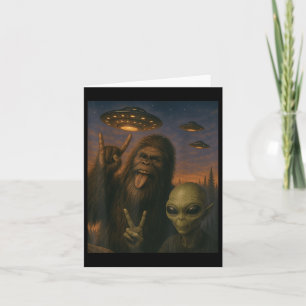 Bigfoot Alien Rock On Selfie Ufo Funny Gifts Men W Card