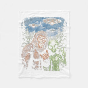 Bigfoot Alien Selfie Rock On Peace Sign Funny UFO Fleece Blanket