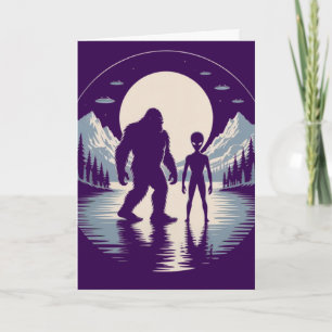 Bigfoot Alien UFO Paranormal Encounter Greeting  Holiday Card