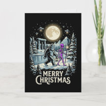 Bigfoot Alien UFO Pyramid Christmas Cryptid Card