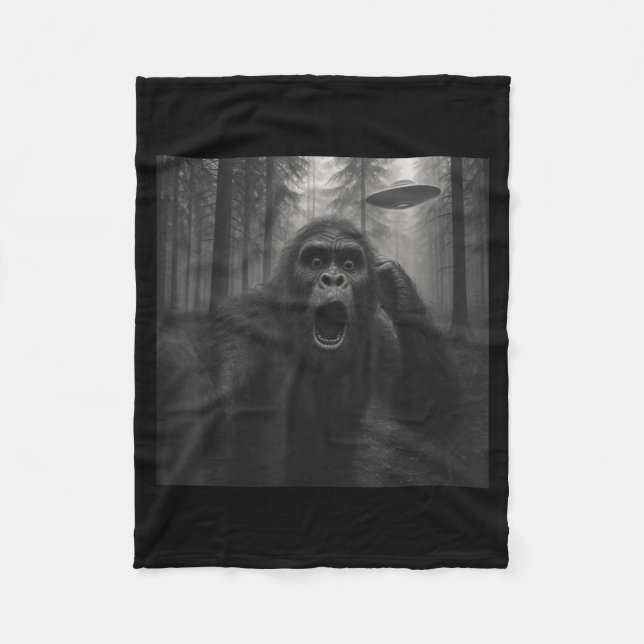 Bigfoot Alien Ufo Selfie Funny Sasquatch Meme Men  Fleece Blanket (Front)