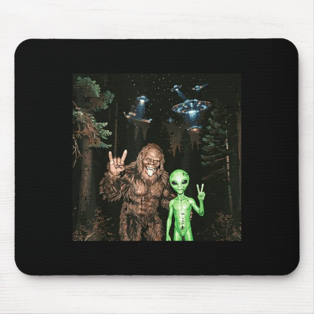 Bigfoot alien ufo selfie funny sasquatch meme men mouse pad (Front)