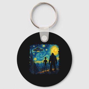 Bigfoot Alien Ufo Van Gogh Starry Night Sasquatch Key Ring