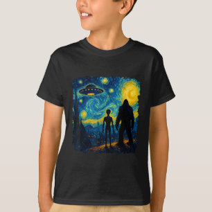 Bigfoot Alien Ufo Van Gogh Starry Night Sasquatch  T-Shirt