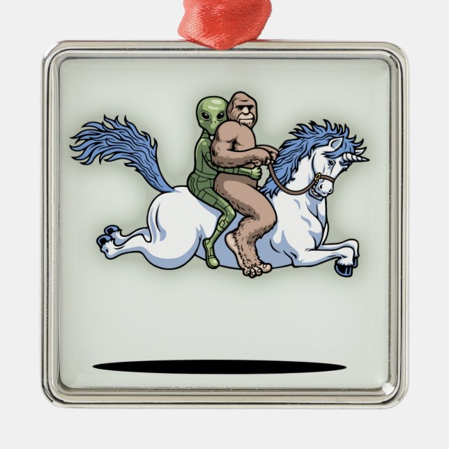 Bigfoot, Alien, Unicorn Metal Tree Decoration (Front)