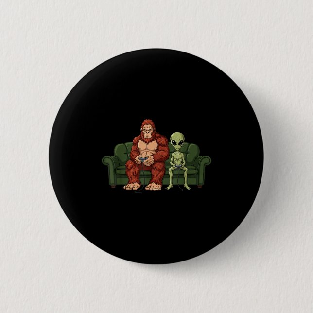 Bigfoot Alien Video Games Gaming Sasquatch Ufo Men 6 Cm Round Badge (Front)