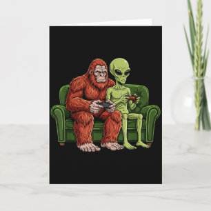 Bigfoot Alien Video Games Gaming Sasquatch Ufo Men Card