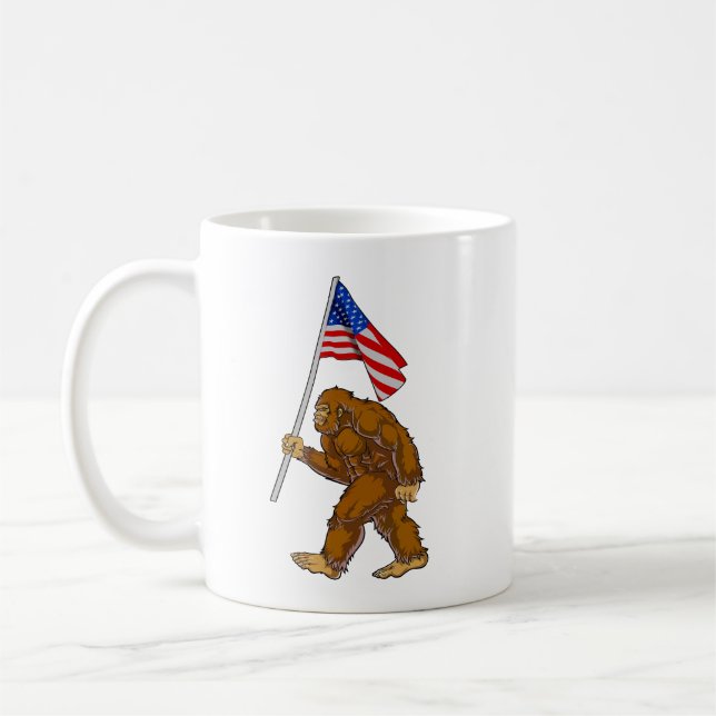 Bigfoot American Flag  Coffee Mug (Left)