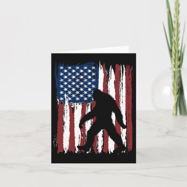 Bigfoot American Flag Funny 4th Of July Patriotic  Card (Front)