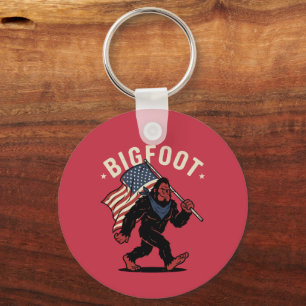 Bigfoot American Flag Patriotic Retro 4th of July Key Ring