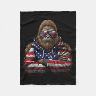 Bigfoot American Flag Red White Blue Patriotic 4th Fleece Blanket