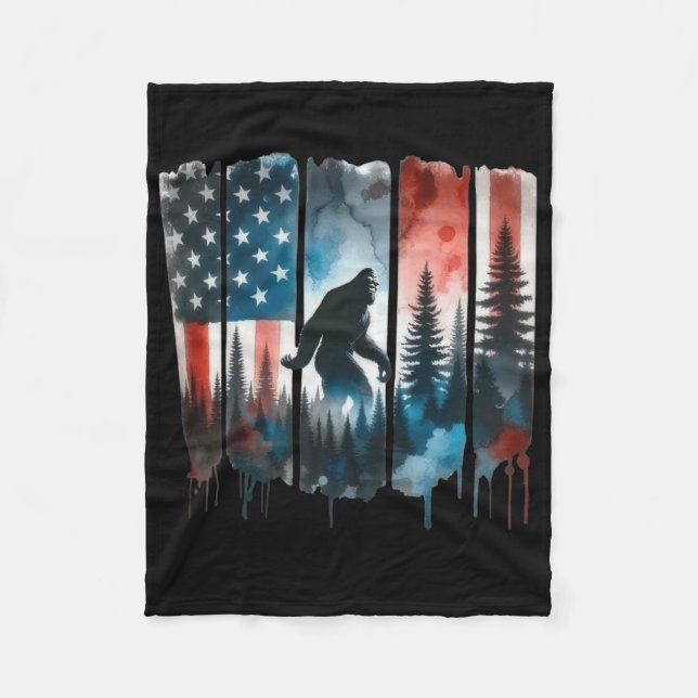 Bigfoot American Flag Sasquatch Patriotic 4th Of J Fleece Blanket (Front)