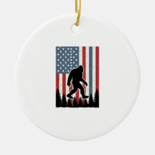 Bigfoot American Flag Vintage Vector Shirt Design_ Ceramic Tree Decoration