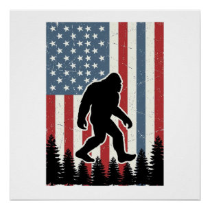 Bigfoot American Flag Vintage Vector Shirt Design_ Poster