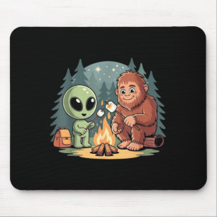 Bigfoot and alien campfire funny sasquatch ufo mouse pad