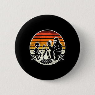 Bigfoot And Alien Camping Drinking Beer 6 Cm Round Badge