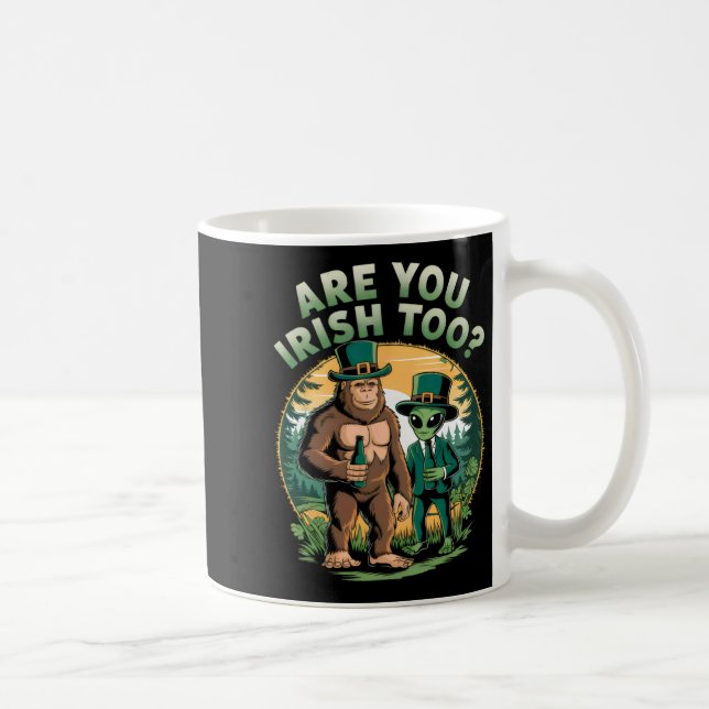 Bigfoot And Alien Drinking Beer Funny St. Patricks Coffee Mug (Right)