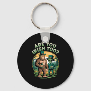 Bigfoot And Alien Drinking Beer Funny St. Patricks Key Ring