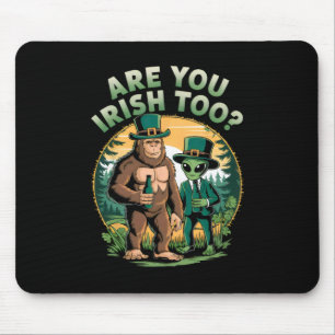 Bigfoot And Alien Drinking Beer Funny St. Patricks Mouse Pad