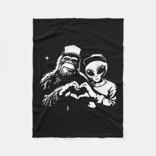 Bigfoot And Alien Heart Hands Funny Valentines Big Fleece Blanket