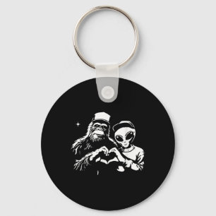 Bigfoot And Alien Heart Hands Funny Valentines Big Key Ring
