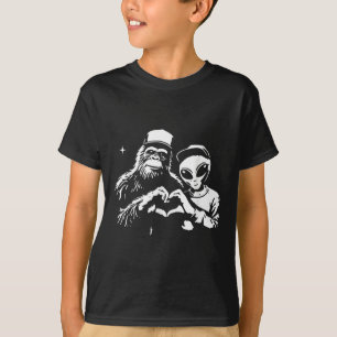 Bigfoot And Alien Heart Hands Funny Valentines Big T-Shirt