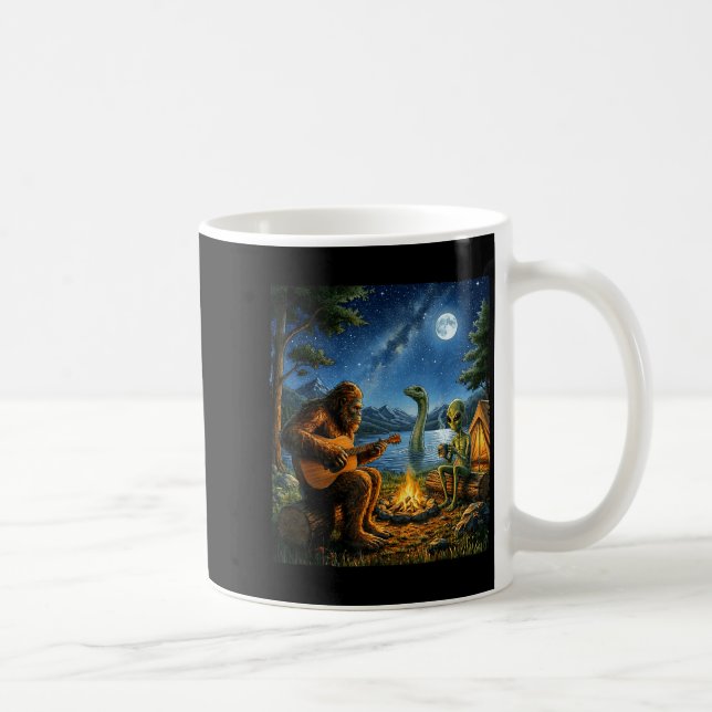 Bigfoot And Alien Loch Ness Campfire Sasquatch Fun Coffee Mug (Right)