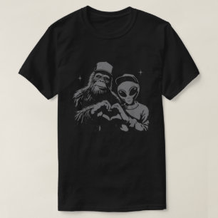 Bigfoot And Alien Sasquatch Love Hand Sign T-Shirt