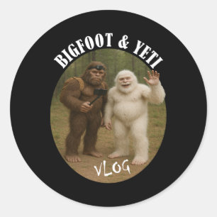 Bigfoot And Friend Vlog Funny Camping Hiking Selfi Classic Round Sticker