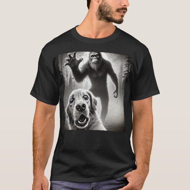 Bigfoot and Golden Retriever T-Shirt – Funny Crypt (Front)