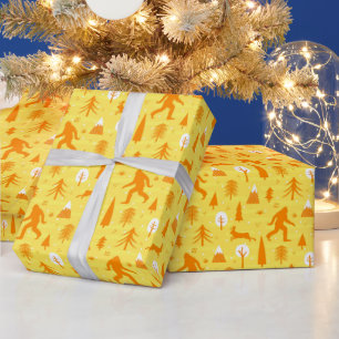 Bigfoot and Jackalope in the Woods Pattern YelOrg Wrapping Paper