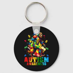 Bigfoot And Puzzle Pieces Autism Awareness Day Aut Key Ring