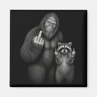 Bigfoot and Racoon Middle Finger Magnet