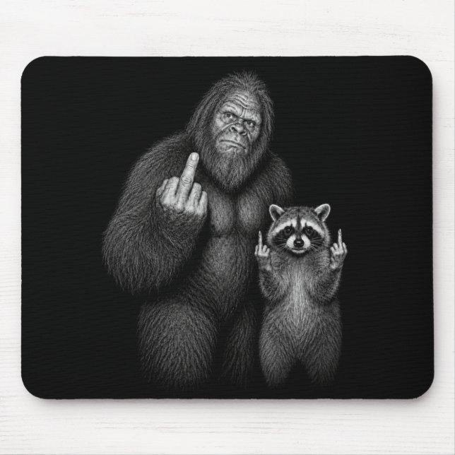 Bigfoot and Racoon Middle Finger Mouse Pad (Front)