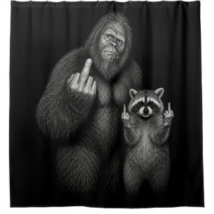 Bigfoot and Racoon Middle Finger Shower Curtain